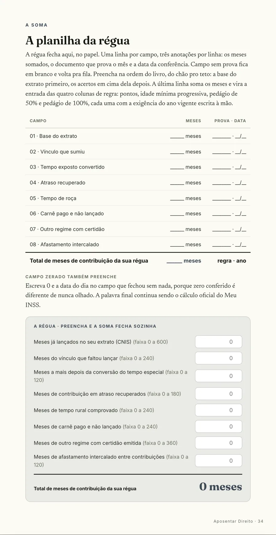 A planilha: A planilha da planilha: um campo por linha, com os meses, o documento que prova e a data da conferência
